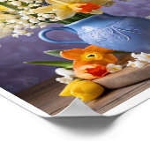 Spring Bouquet von Daffodils Hyacinths Blue Vase Poster (Ecke)
