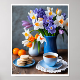 Spring Bouquet von Daffodils Hyacinths Teacup Poster