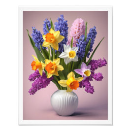 Spring Bouquet von Daffodils Hyacinths White Vase Fotodruck