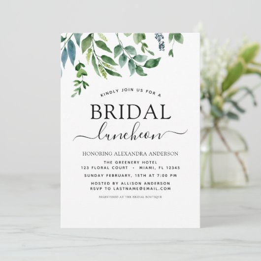 Spring Brautparty Luncheon Grüne Einladung (Stehend Vorderseite)