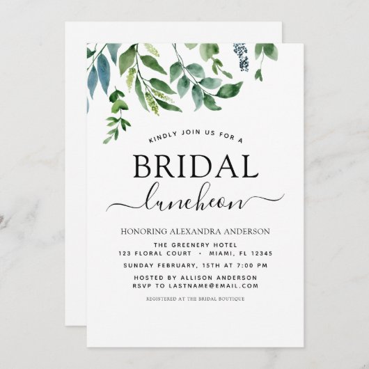 Spring Brautparty Luncheon Grüne Einladung (Vorne/Hinten)