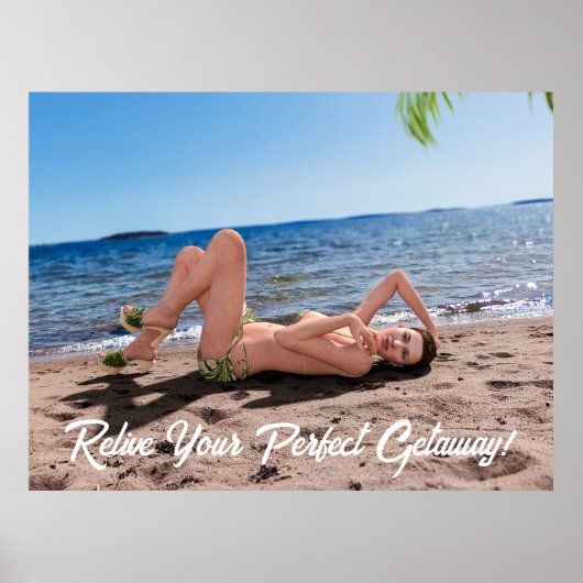 Spring Break Girl Lying on Sandy Beach Poster (Vorne)