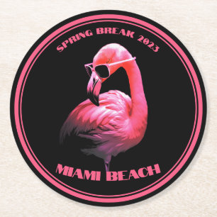 Spring Break Miami Beach Flamingo Sonnenbrille Runder Pappuntersetzer