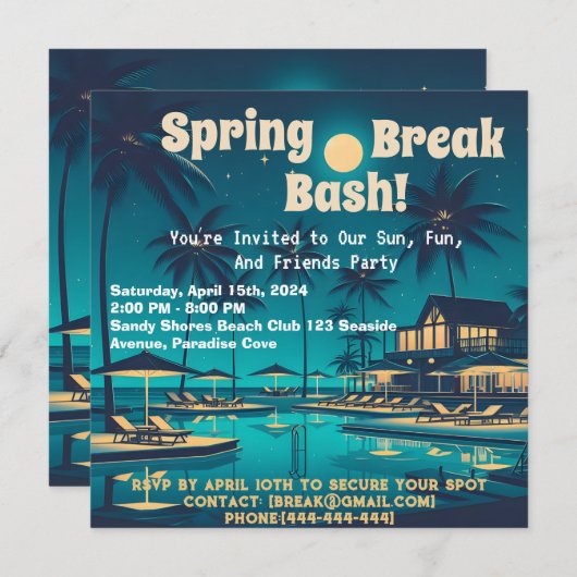 Spring Break Party Einladung (Vorne/Hinten)