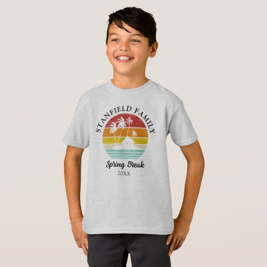 Spring Break Retro Beach Hütte Palmen Familie T-Shirt (Vorne ganz)