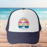 Spring Break Trip Tropical Beach Sunset Custom Truckerkappe<br><div class="desc">Dieser niedliche Sonnenuntergang mit tropischen Palmen ist ideal für einen Sommerurlaub oder einen unterhaltsamen Ausflug mit dem Schiff. Personalisieren Sie diese Fun Cap für Ihre Gruppenausflüge zum Strand oder zur Wiedersehen.</div>