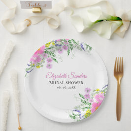 Spring Bridal shower with wildflowers Pink Color Pappteller