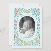 Spring Bunnies Birds Snail Blue Foto Birth Einladung (Vorderseite)