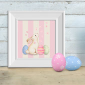 Spring Bunny and Eggs Stripes Square Easter Card Karte