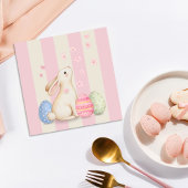Spring Bunny and Eggs Stripes Square Easter Card Karte