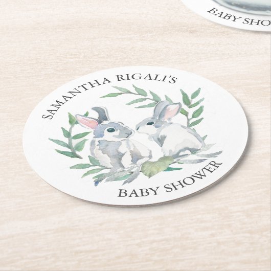 Spring Bunny Baby Dusche Keepake Runder Pappuntersetzer (Angewinkelt)