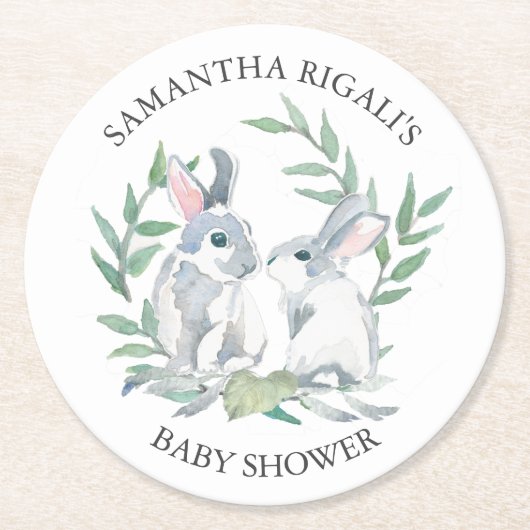 Spring Bunny Baby Dusche Keepake Runder Pappuntersetzer (Vorderseite)