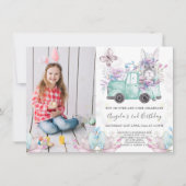 Spring Bunny Birthday Foto Einladung (Vorderseite)