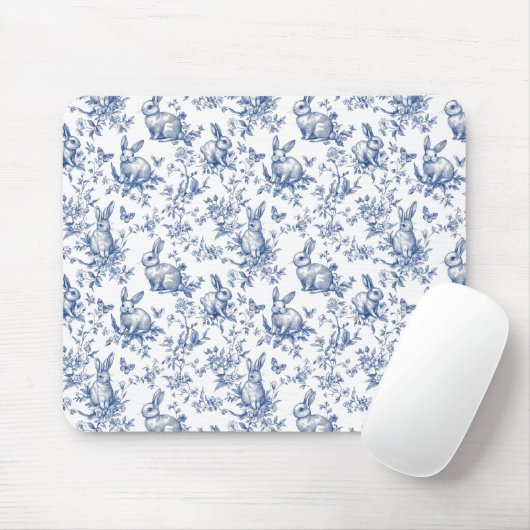 Spring Bunny Blue Chinoiserie Mousepad (Mit Mouse)