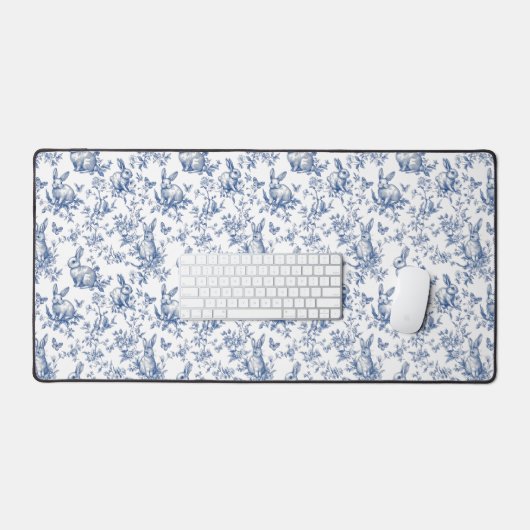 Spring Bunny Blue Chinoiserie Schreibtischunterlage (Tastatur & Maus)