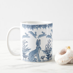 Spring Bunny Blue White Rabbit Fun Muster Delft Kaffeetasse