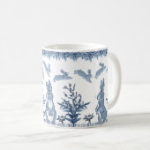 Spring Bunny Blue White Rabbit Fun Muster Delft Kaffeetasse (VorderseiteRechts)