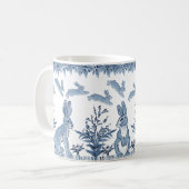 Spring Bunny Blue White Rabbit Fun Muster Delft Kaffeetasse (Vorderseite Links)