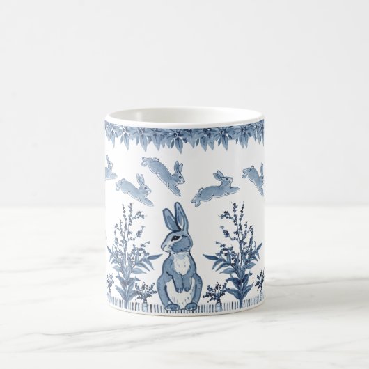 Spring Bunny Blue White Rabbit Fun Muster Delft Kaffeetasse (Mittel)