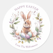 Spring Bunny Easter Eggs Wreath Personalized Runder Aufkleber (Vorderseite)