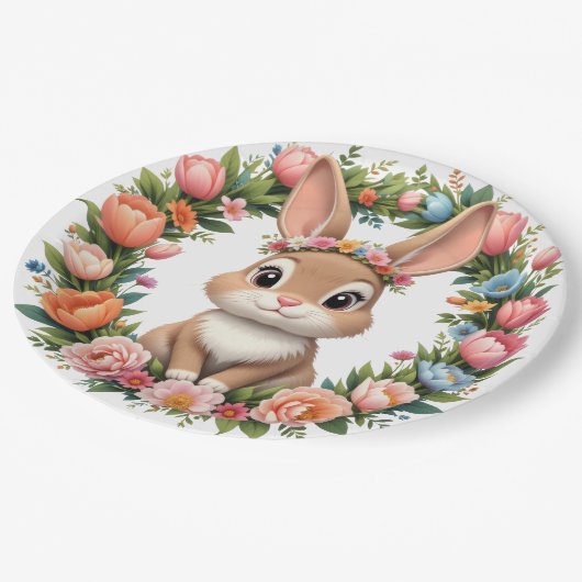 Spring Bunny Easter Paper Plate Pappteller (Schrägansicht)