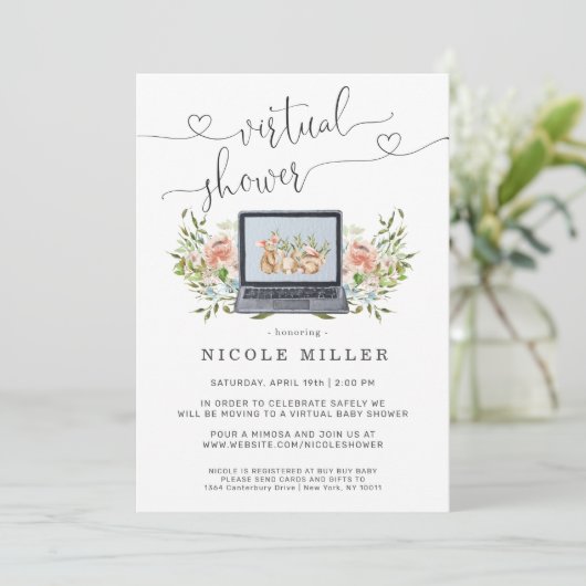 Spring Bunny | Einladung zu Virtual Baby Shower (Stehend Vorderseite)