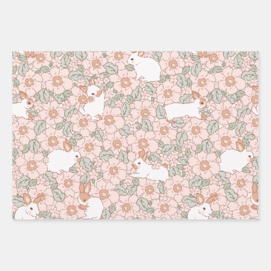 Spring Bunny Floral Osterthema Geschenkpapier Set (Vorderseite 3)