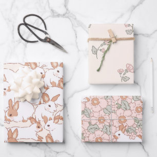 Spring Bunny Floral Osterthema Geschenkpapier Set
