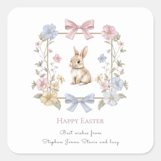 Spring Bunny Floral Wreath Easter Sticker (Vorderseite)
