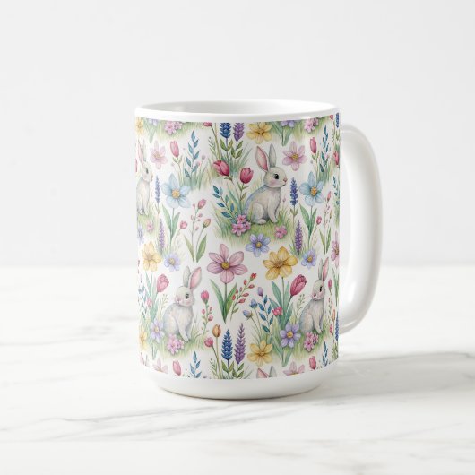 Spring Bunny Garden Pattern Kaffeetasse (VorderseiteRechts)
