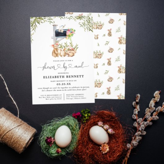 Spring Bunny Greenery | Kinderdusche per Post Einladung
