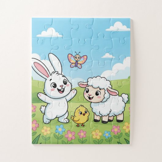 Spring Bunny Kids Puzzle | Bunny Lamb Chick Educat (Vertikal)