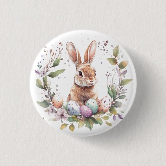 Spring Bunny Pastel Ostereier Wreath Button (Vorderseite)