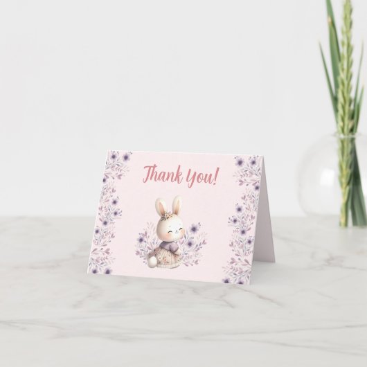 Spring Bunny Pink Girl Baby Dusche Danke Karte (Vorderseite)