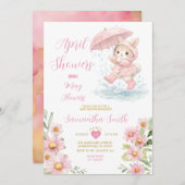 Spring Bunny Rain Boots Pink Floral April Showers Einladung (Vorne/Hinten)