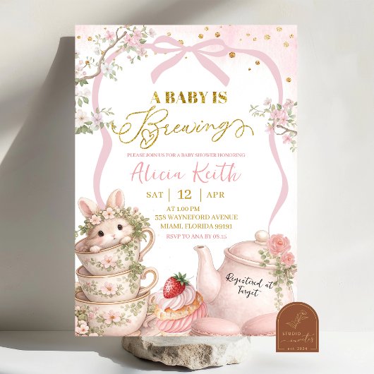 Spring Bunny Tea Baby Is Brewing Baby Shower Einladung
