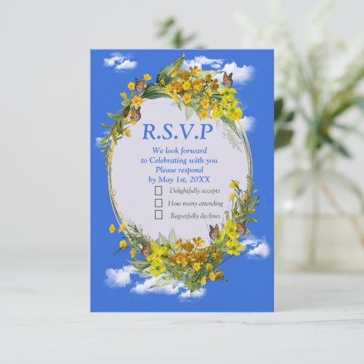 Spring Buttercup Blume RSVP Karte (Stehend Vorderseite)