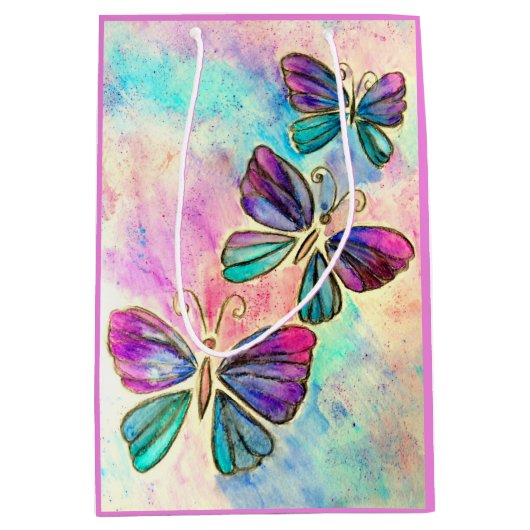 Spring Butterflies Gift Bag Pink Mittlere Geschenktüte (Vorderseite)