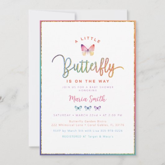 Spring Butterfly Baby Dusche Einladung (Vorderseite)