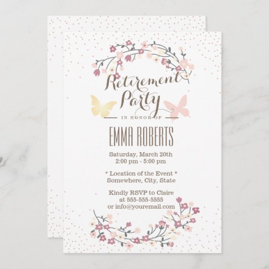 Spring Butterfly & Blume Rente Party Einladung (Vorne/Hinten)