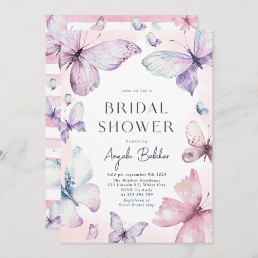 Spring Butterfly Bridal Dusche Einladung (Vorne/Hinten)