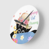 Spring Cat Dreams Runde Wanduhr (Winkel)