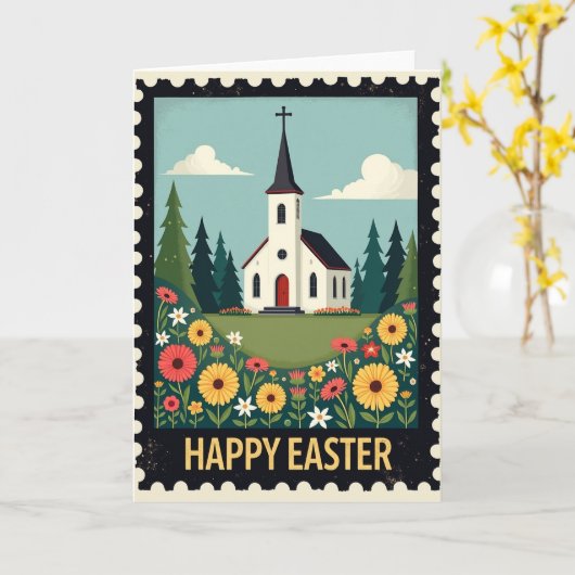 Spring Chapel Easter Scene Card Karte (Gelbe Blume)