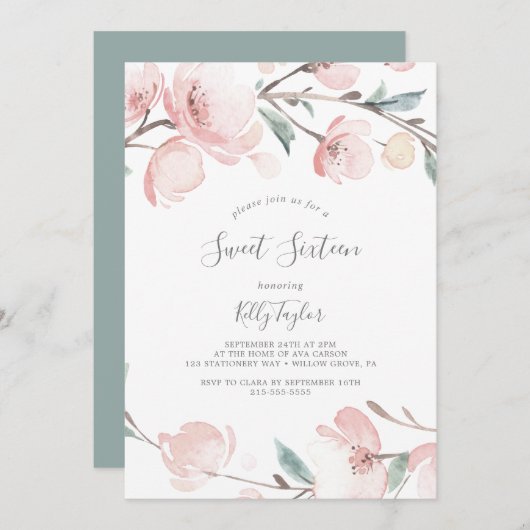 Spring Cherry Blossom 16 . Geburtstag Geburtstag Einladung (Vorne/Hinten)