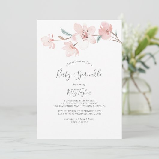 Spring Cherry Blossom Baby Sprinkle Einladung (Stehend Vorderseite)