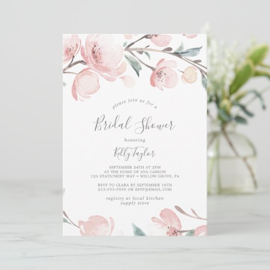 Spring Cherry Blossom Brautparty Einladung (Stehend Vorderseite)