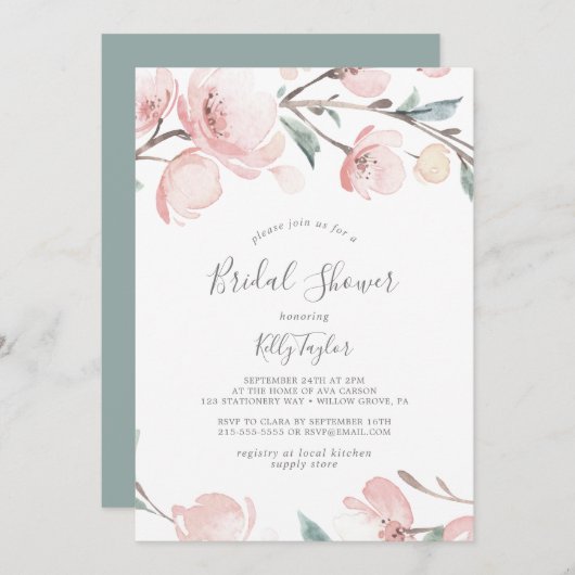 Spring Cherry Blossom Brautparty Einladung (Vorne/Hinten)