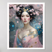 Spring Cherry Blossom Frau mit dunklem Haar Poster (Vorne)