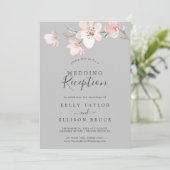 Spring Cherry Blossom | Graue Hochzeitsempfang Einladung (Stehend Vorderseite)