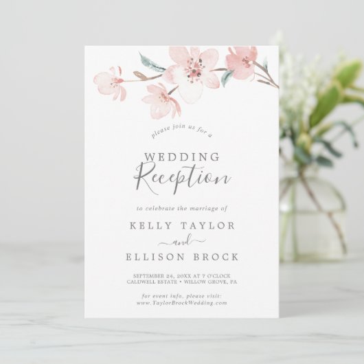 Spring Cherry Blossom Hochzeitsempfang Einladung (Stehend Vorderseite)